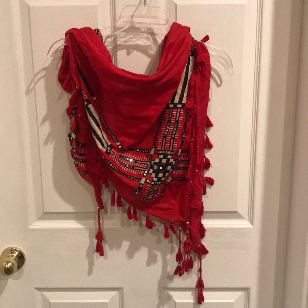 Large red tribal scarf